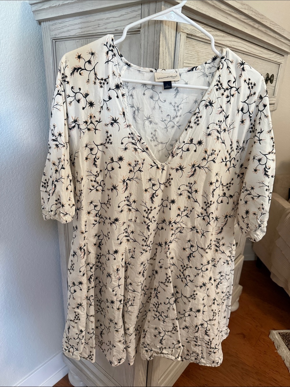 Universal Thread Cream Mini Dress with Black Floral Print